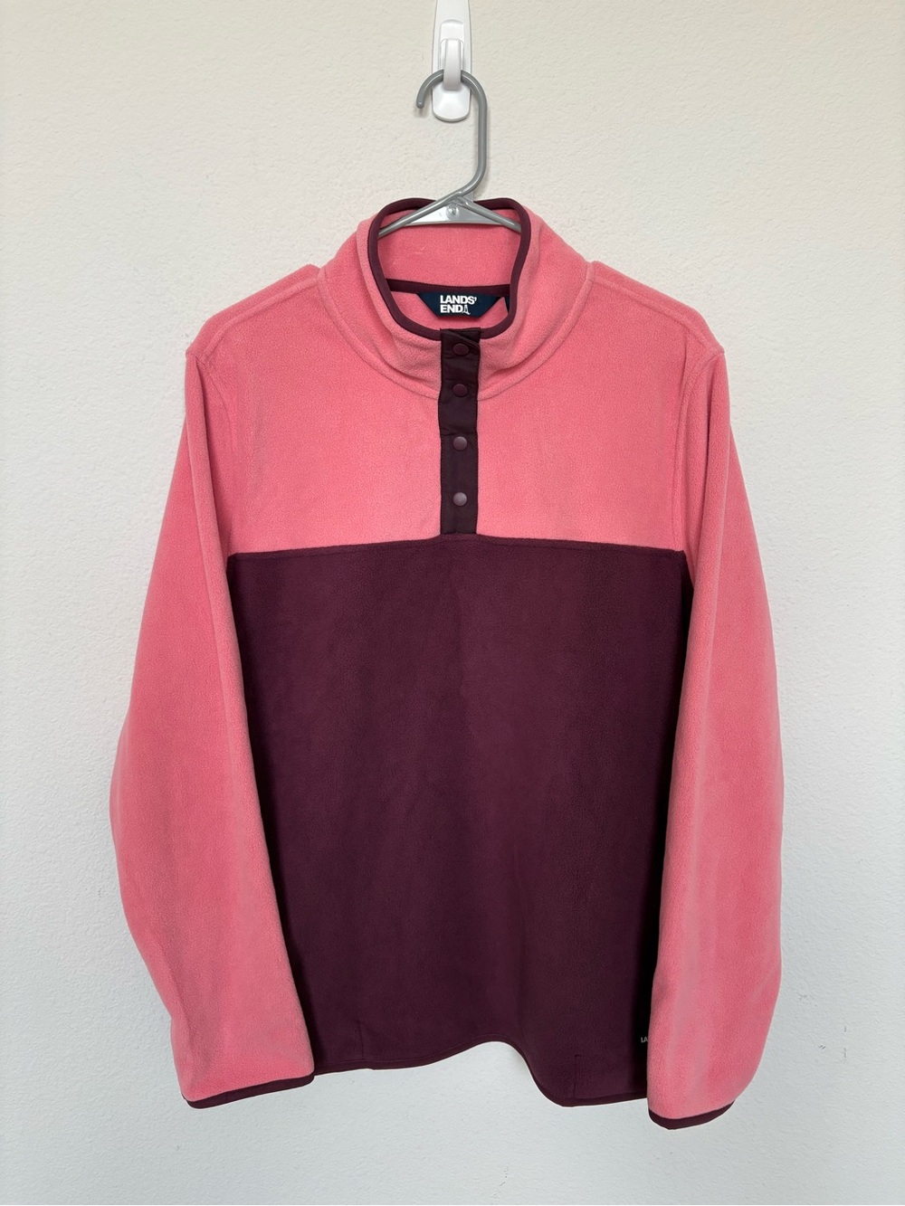 NWT Lands End Heritage Fleece Snap Neck Pullover XL Warm Casual Cozy Pink